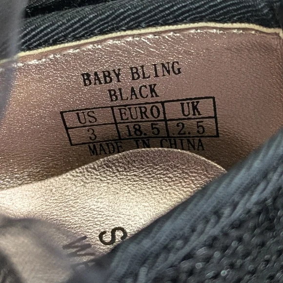 🆕 Stuart Weitzman Baby Bling Black Sparkly Sequin Shoes Organza Bow Size 3 - Picture 4 of 9